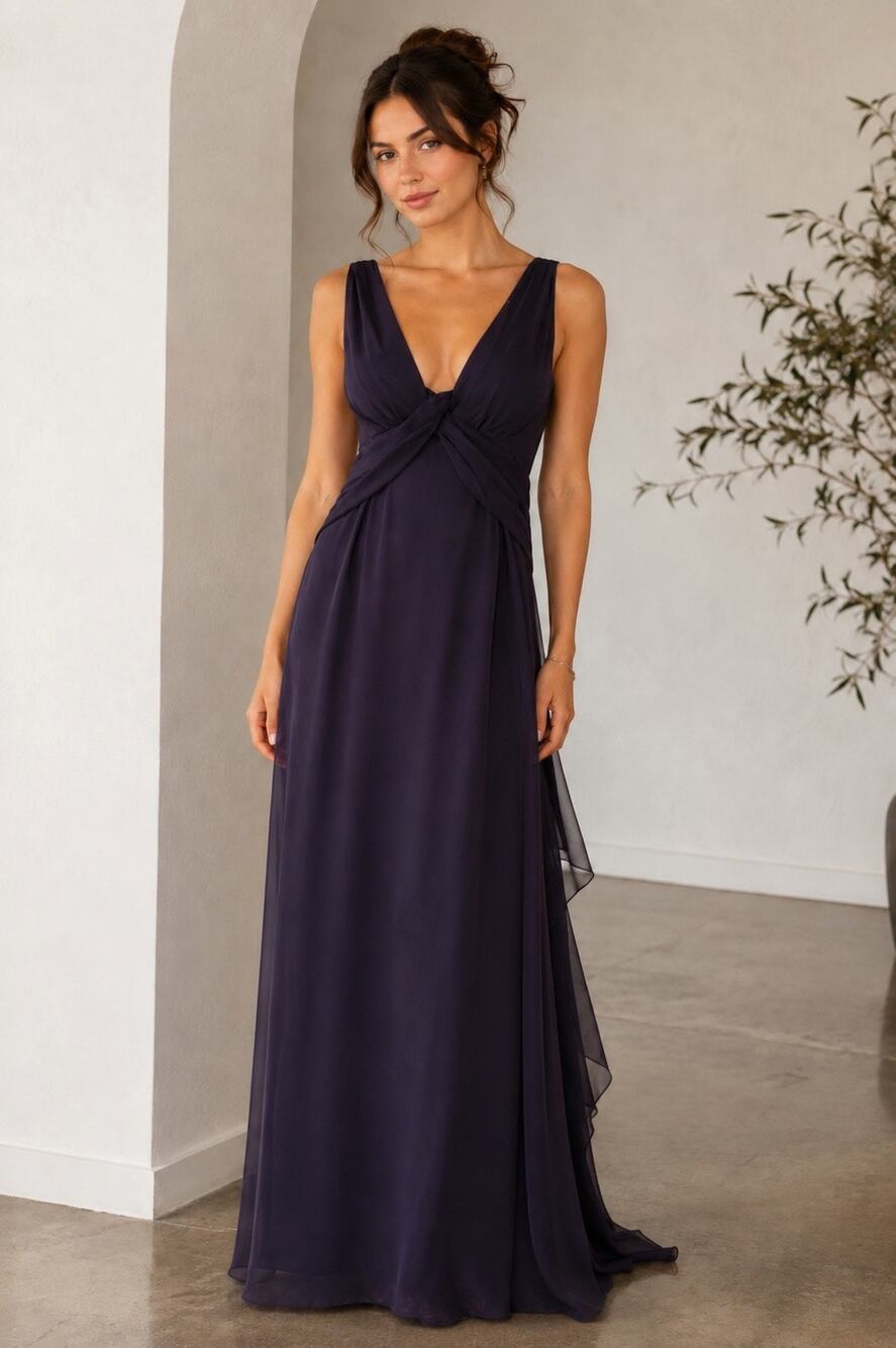 Vera Wang Plum Chiffon Evening Gown Formal Dress Size 6